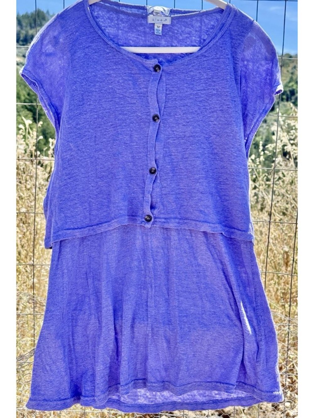 Kleen Womens 100% Linen Tank w/ Shirt Size M Lagenlook Boho Minimalist Purple